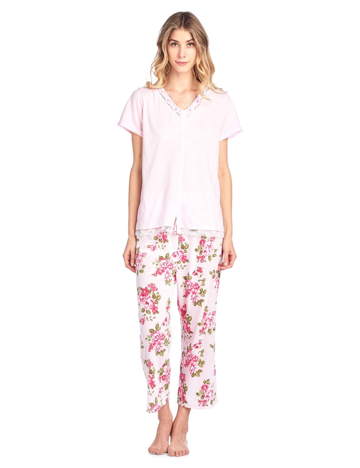 Casual Nights Women's Fancy Short Sleeve Floral Capri Pajama Set ...