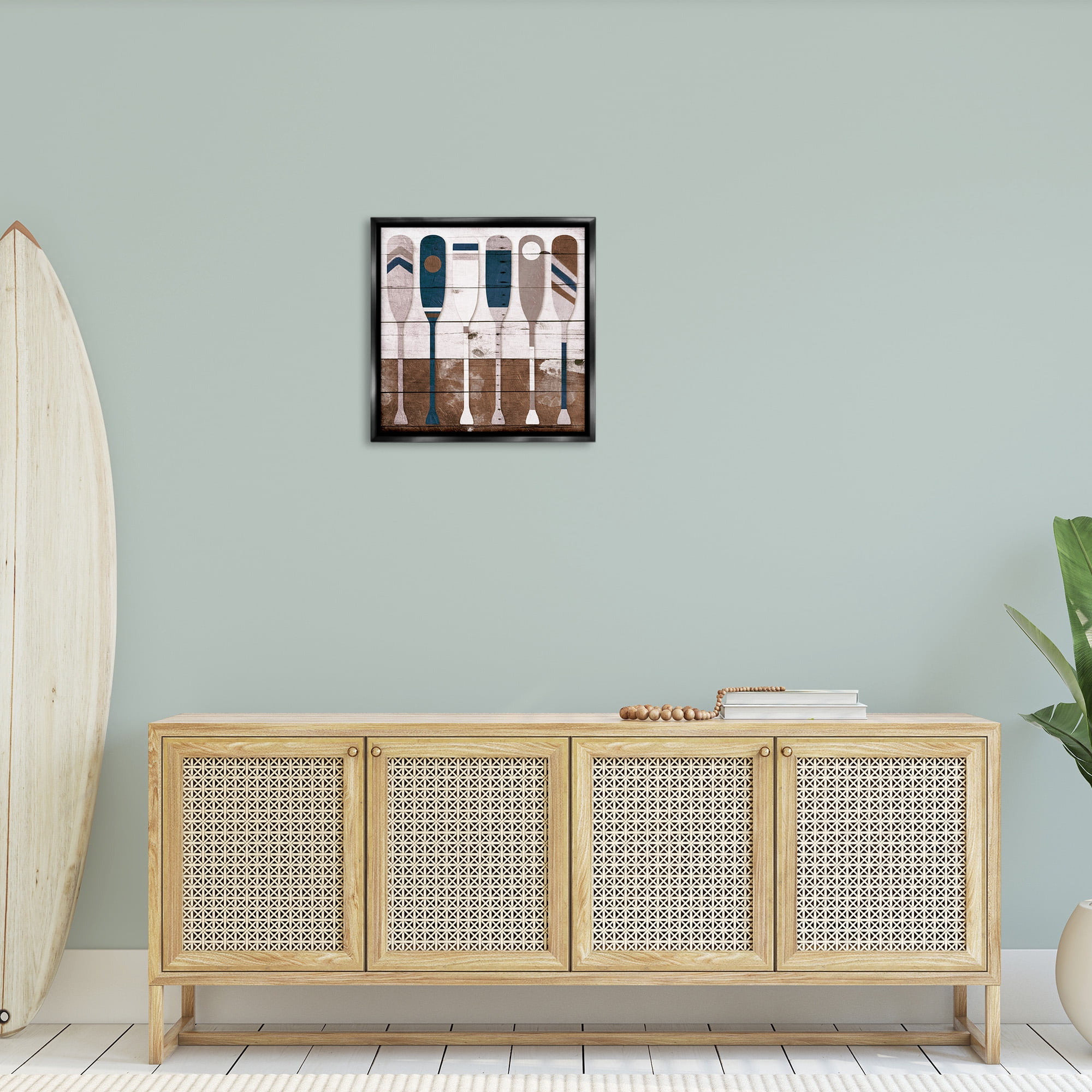 Stupell Industries Rustic Ocean Paddle Ores Nature Painting Black Floater Framed Canvas Art Print Wall Art, 25 x 25
