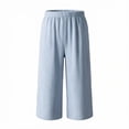 thumbnail image 7 of Jewelreauty Women's Striped Shorts Cotton Linen Straight Leg Elastic High Waist Casual Long Shorts Beach Summer (S, Light Blue), 7 of 7