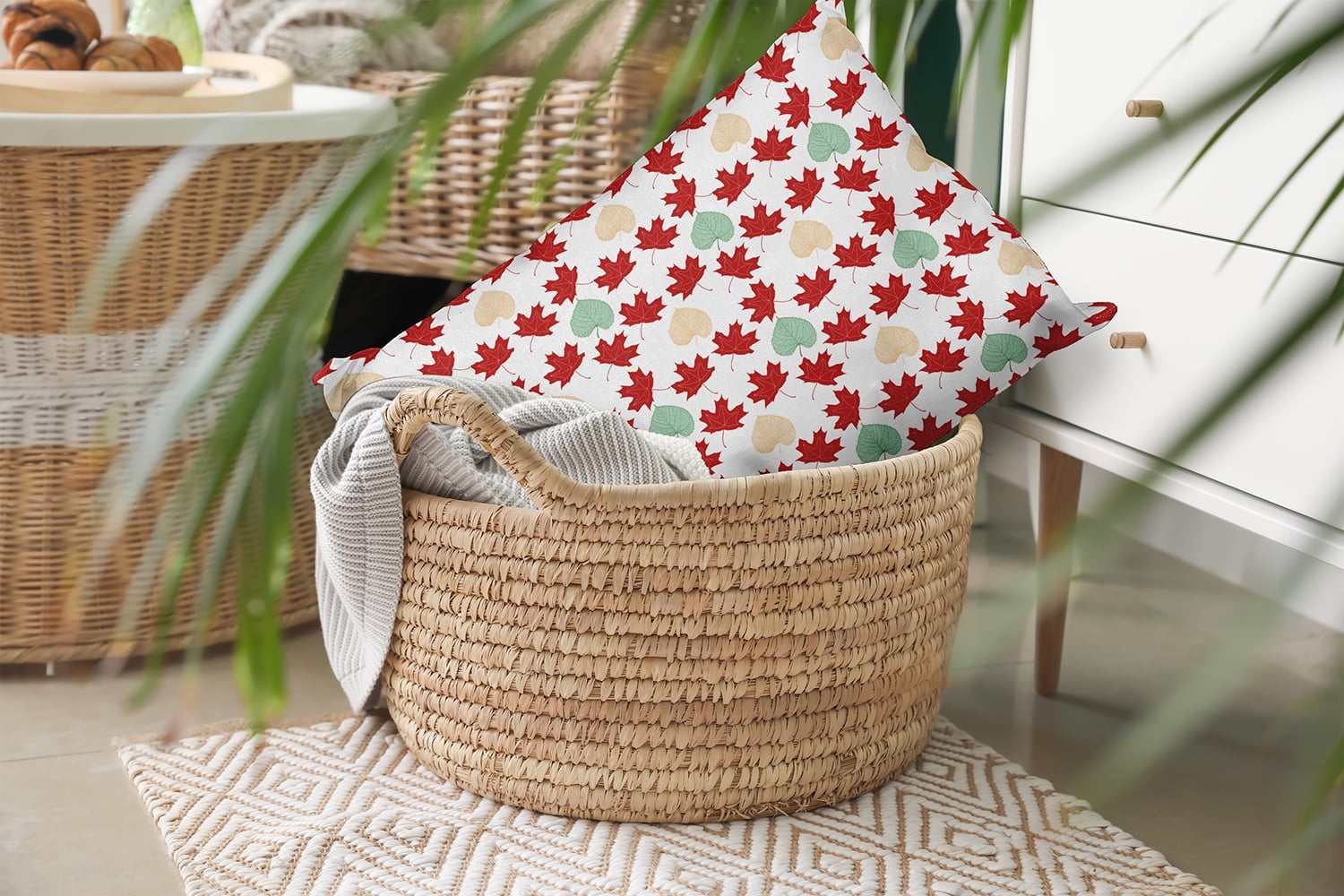 20" x 14" Simply Daisy Lots of Leaves Polyester Accent Pillow, Dark Red Qty 1