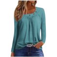 thumbnail image 2 of wycnly Womens Long Sleeve Tshirts Womens Pullover Tops Casual Button Square Neck Pleated Swing Ladies Tunic Blouses Winter Trendy Solid Long Sleeve Long Sleeve Tshirts Tops Weekly, 2 of 5