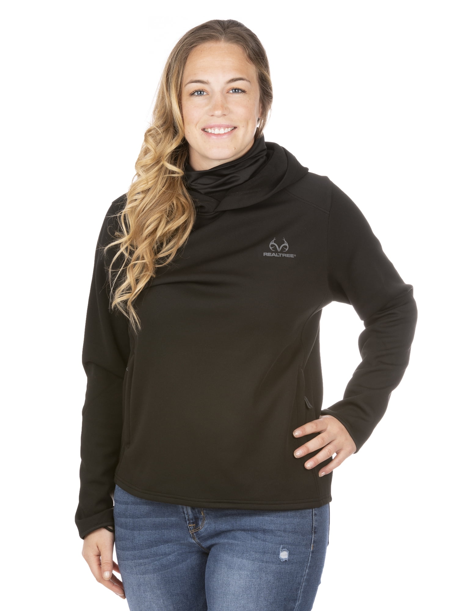 Realtree Black Women Performance Pullover Hoodie with Neck Gaiter M