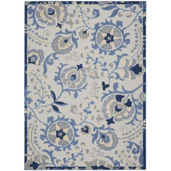HomeRoots 479304 12 x 15 ft. Blue & Gray Ikat Non Skid Indoor & Outdoor Rectangle Area Rug