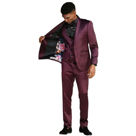 NEW FDSSM288SKA ULTRA SLIM FIT THREE PIECE CLASSY MEN'S SOLID SUIT FORMAL PROM DANCE WEDDING FATHER OF THE GROOM BEST MAN RED (Best Pathani Suit For Mens)