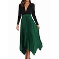thumbnail image 2 of Women's Elastic Waist Pleated Skirts High Waisted Flowy Asymmetrical Low Midi Skirt for Summer Dark Green L, 2 of 10
