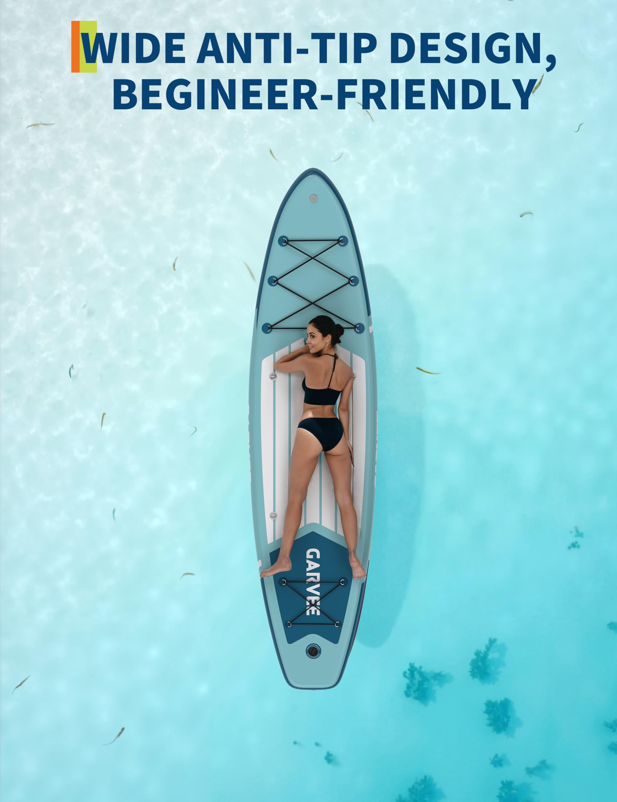 Kicctian 11ft Inflatable Stand up Paddle Board, 6" Thick SUP Paddle Board with Full Accessories for Youth & Adults, Blue Green White Wood Grain