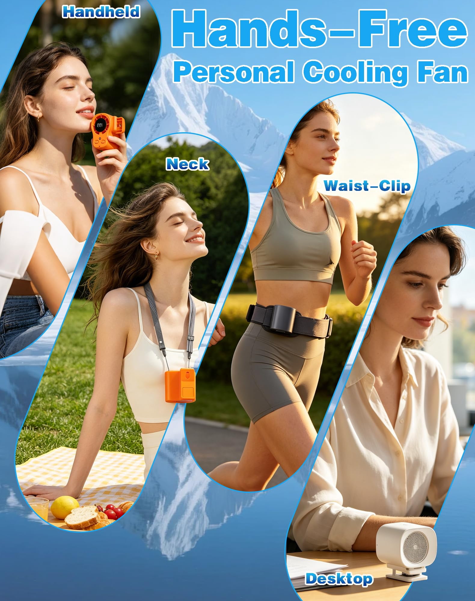 2026 style air wind fan, LED screen - 360° rotation, 199 wind speed, semi-controlled cooling technology, USB charging, free wind fan, suitable for car, workshop, open air (1PCS purple)