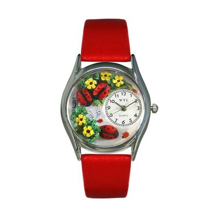 Bug Watch - Whimsical Ladybugs Red Leather And Silvertone Watch