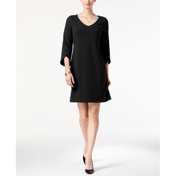 Charter Club V Neck Tulip Sleeve Dress Deep Black XS