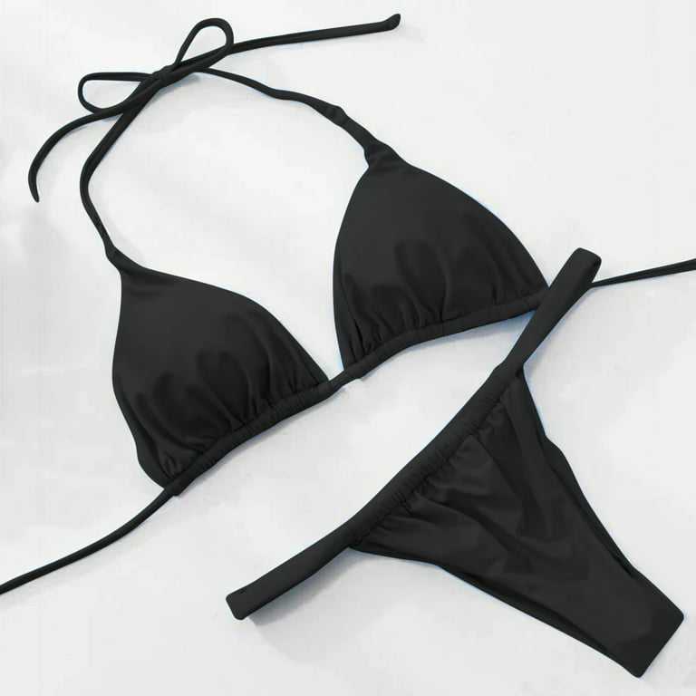 nsendm Female Underwear Adult Womens Bathing Suit Swimming Beach Swimwear  Bikini Set Bandeau Bandage Women Bikini Tops for Women Large Bust(Black, M)  