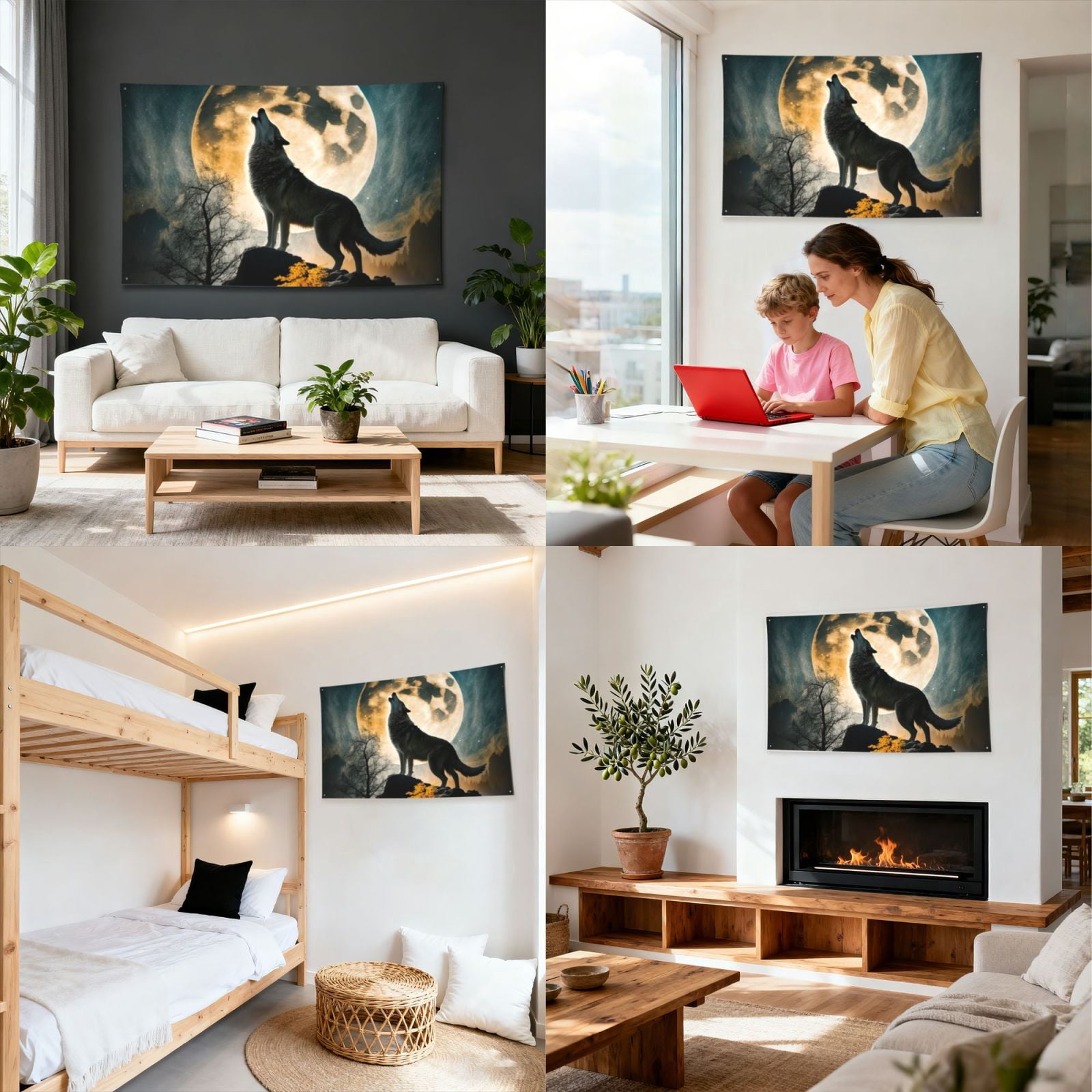 Wolf Full Moon Howling Four Hole Decorated Banner Flag for Garden Yard Home Decoration Indoor Outdoor 4x6 Ft
