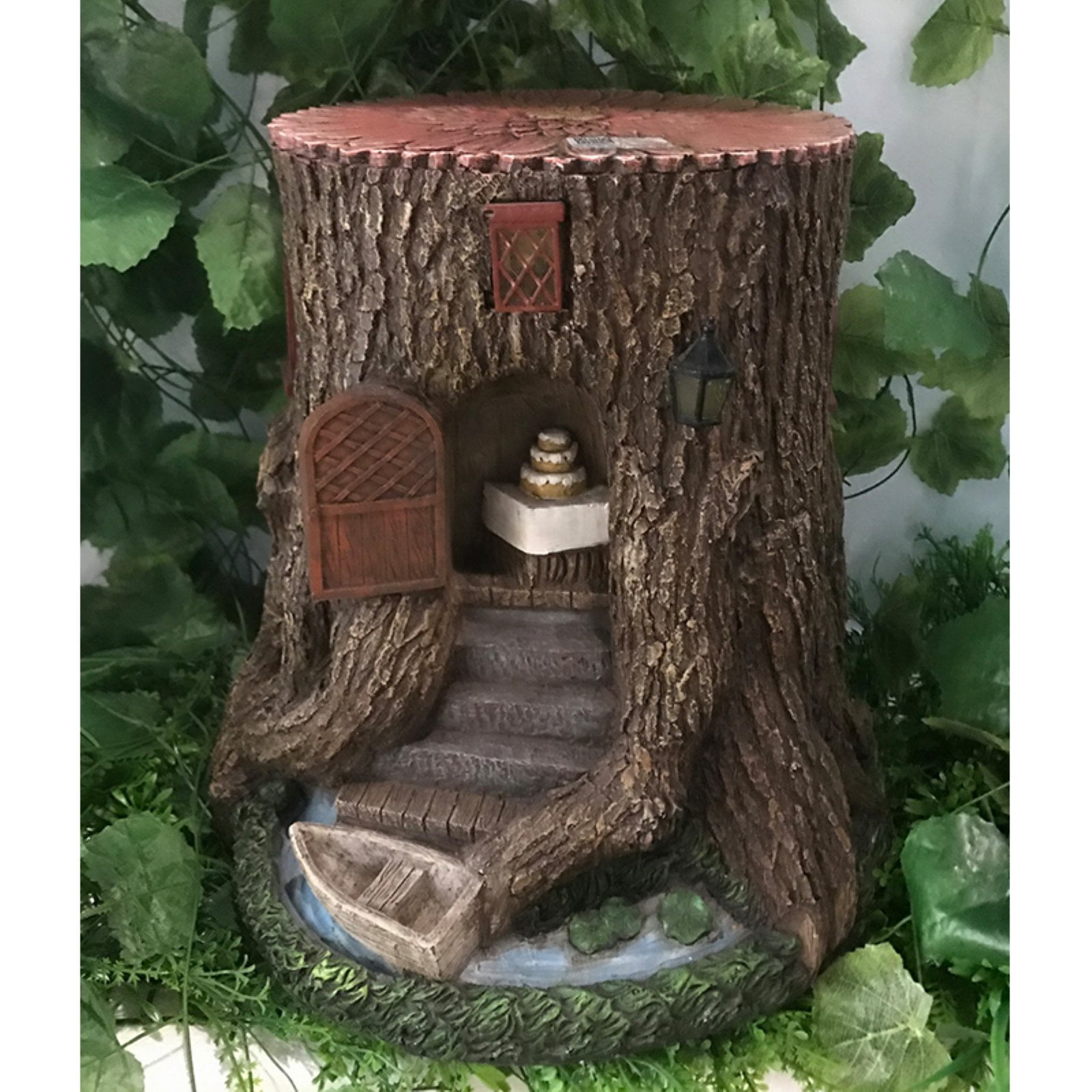HILINE GIFT LTD. FAIRY GARDEN TREE STUMP HOUSE WITH SOLAR LIGHT