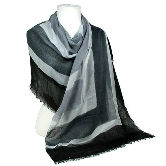 Scarf - Shawl - Concentric Square Print - Black /Gray - SF-SSF50545BKX