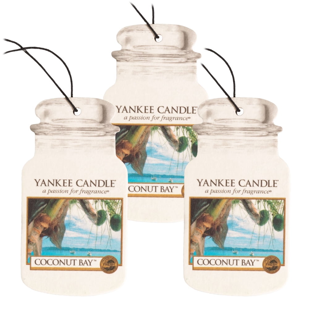 Yankee Candle Classic Paper Car Jar Hanging Air Freshener, Coconut Bay 3 Pack