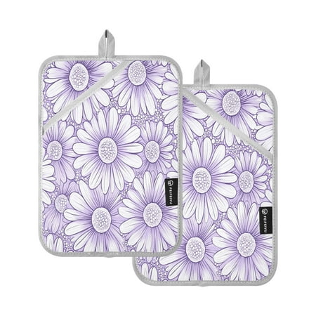 

A Pattern with Pale Purple Daisies Square Insulation Pads 2 Piece Heat Resistant 338 Degrees F Oven Mitts for Kitchen Table BBQ Microwave and Other Cooking Occasions