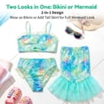 thumbnail image 5 of Girls Swimsuits 3PCs Mermaid Bikini Set Fish Tail Skirt Ruffled Bathing Suit Cosplay Swimwear for Kids Sizes 4-5Y, 5 of 9
