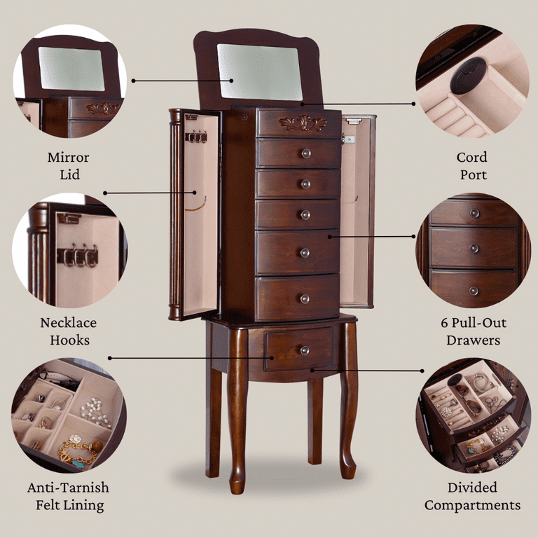 Hives & Honey Morgan Jewelry Armoire - Walnut - Walmart.com