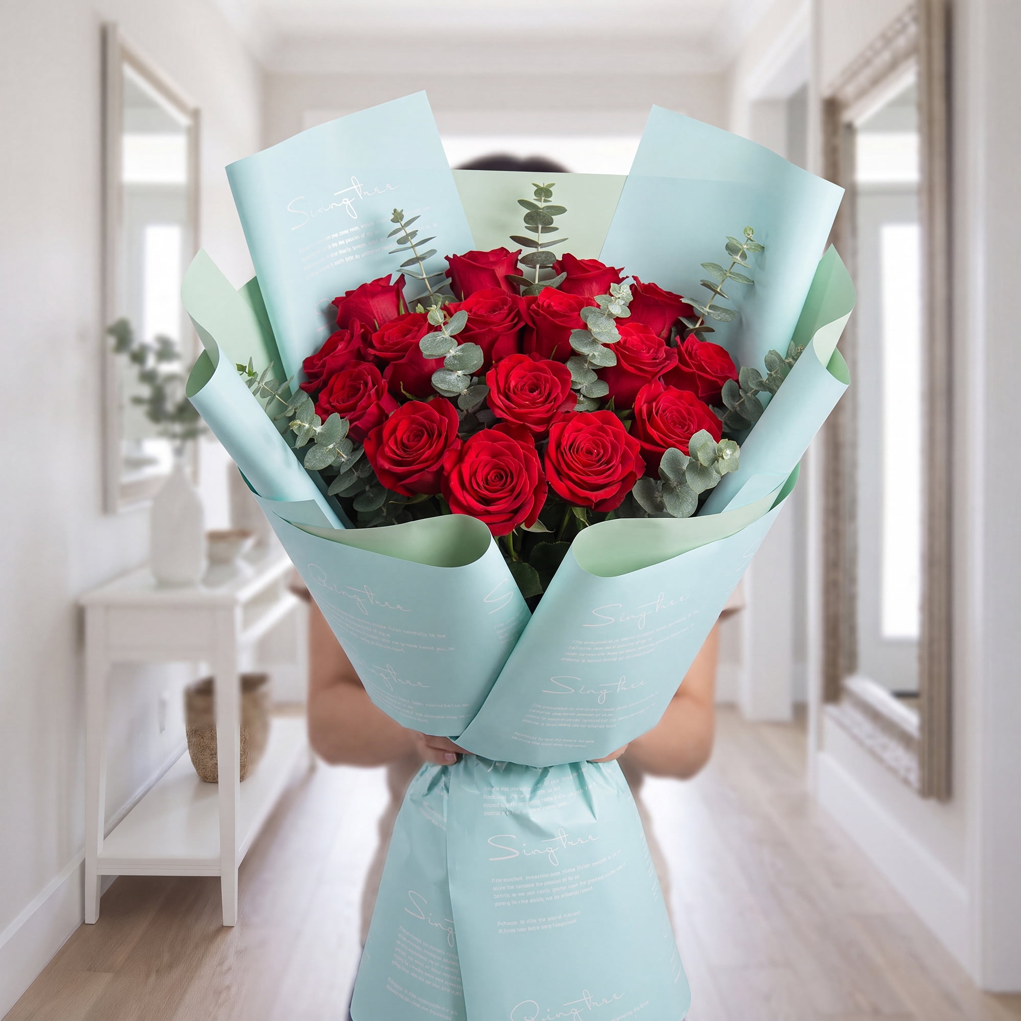 Unique Bargains Waterproof Gift Wrap Paper for Bouquets and Gifts Sky Blue 22.4"x 22.4"