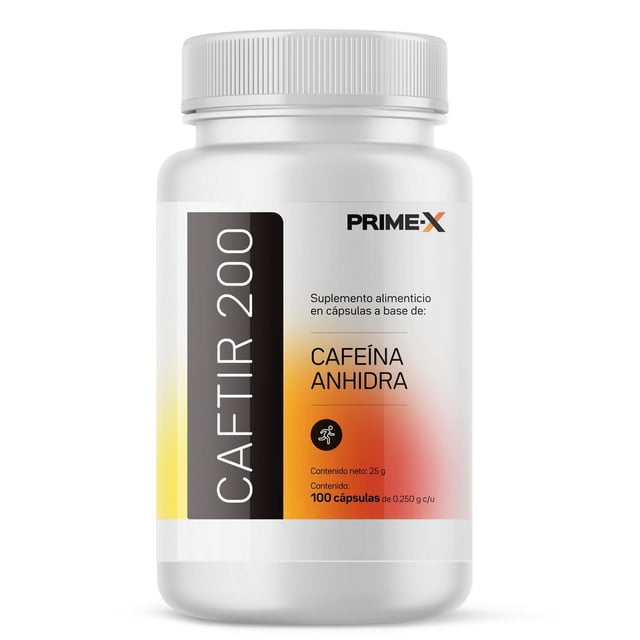 Primetech cápsulas de Cafeína Pura CAFTIR-200, 100 Cápsulas de 200mg. Cafeína anhidra de alta pureza para un impulso de energía. Sin sabor