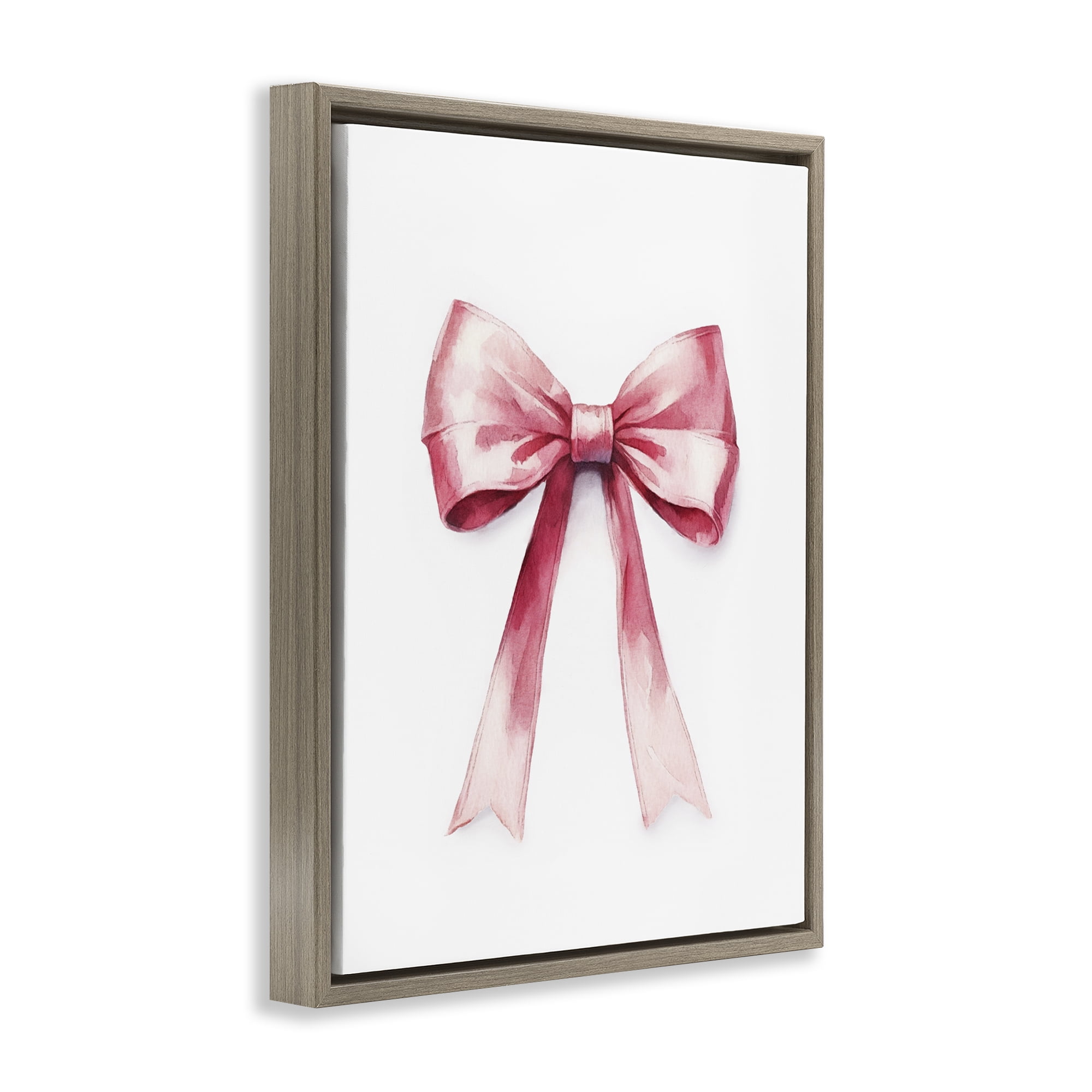 Stupell Industries Delicate Pink Bow Fashion Painting Brown Floater Framed Canvas Art Print Wall Art, 25 x 31