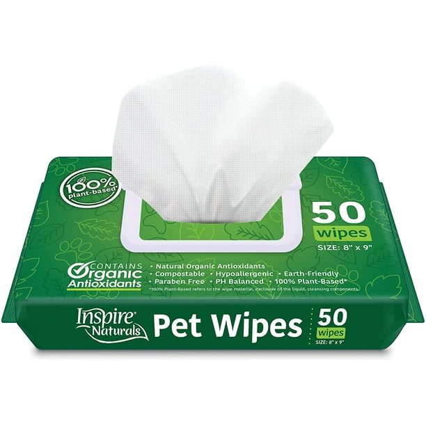 Inspire Naturals Pet Wipes 100 Natural Plant Based with Organic