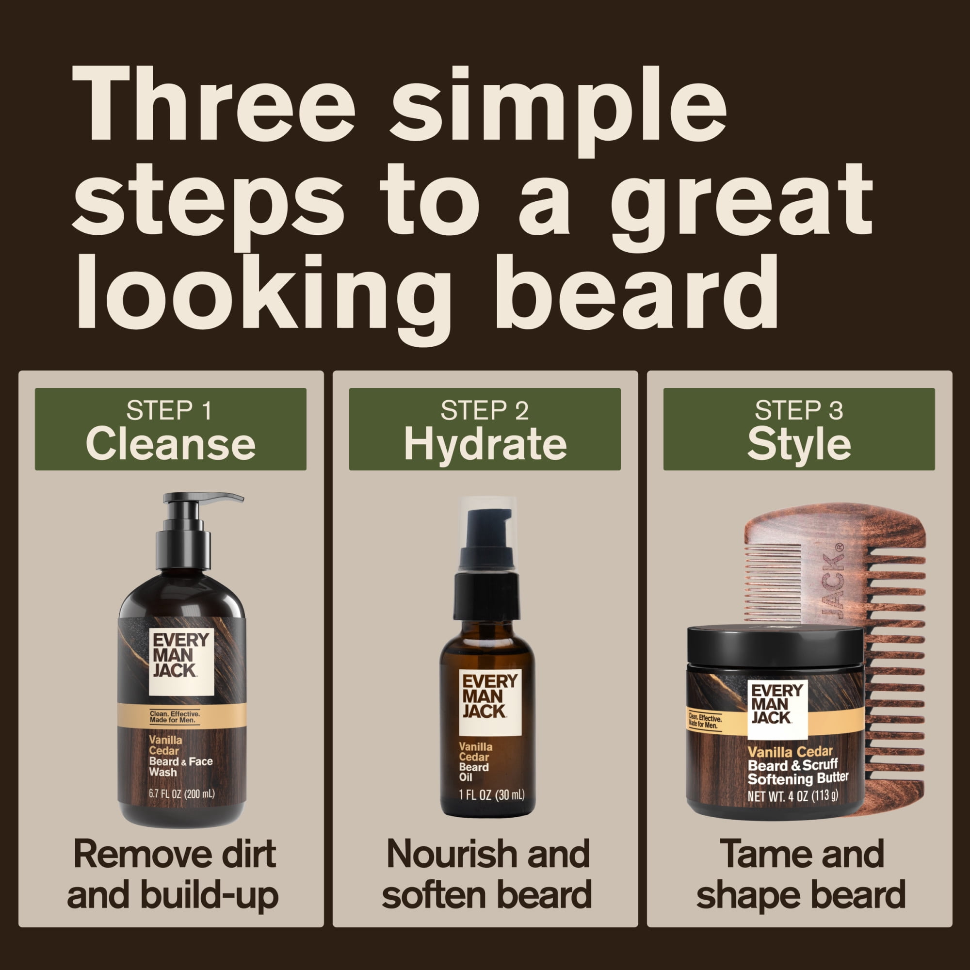 Every Man Jack Mens Beard Oil - Vanilla Cedar Fragrance - Deeply Moisturizes and Softens Your Beard and Adds a Natural Shine - Naturally Derived with Shea Butter and Argan Oil - 1 fl oz