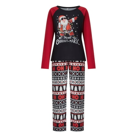 

Genuiskids Christmas Family Parent-child Pajamas Set Cartoon Santa Claus Tops Printed Trousers Home Clothes