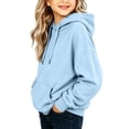 thumbnail image 4 of SERTG Girls Pullover Hoodie Drawstring Pocket Solid Color Long Sleeve Loose Fit Kids Casual School Daily Outdoor Wear Hooded Sweatshirt, 4 of 9
