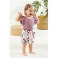 thumbnail image 6 of Happy Town Toddler Girl's Ruffle Sleeve Romper Floral Shorts Headband Outfit Set, 6 of 7