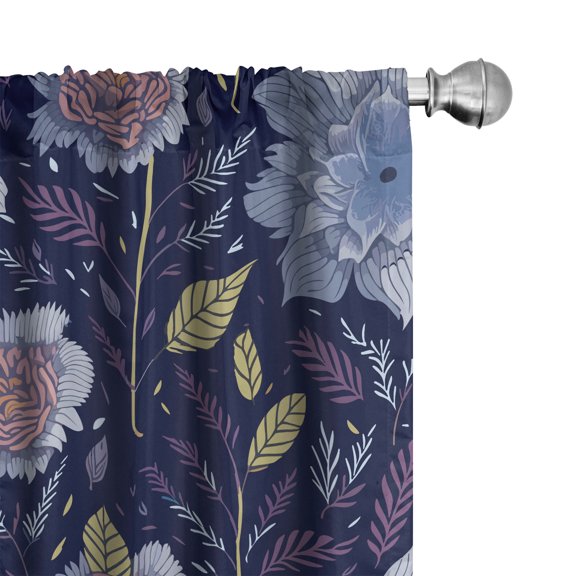 Ambesonne Retro Floral Curtains, Flowers Leaves Garden, Pair of 28"x63", Indigo and Mauve Taupe
