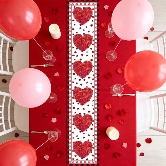 Valentine's Day Heart Table Runner 72 x 13 Inch Decorations, Red Cloth Hearts Pattern Table Cover for Romantic Special Night, Anniversaries, Engagement, Kitchen Dining Fireplace Mantel Decor