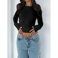 thumbnail image 4 of Womens Long Sleeve T Shirts Basic Scoop Neck Crop Tops Casual Slim Fitted Clothes Thermal Tee, 4 of 6