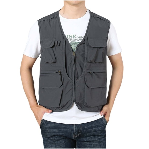 HOOMEUMY Mens Pockets Vest Fashion 2025 Trendy Classic Solid Coat V-Neck Jacket Quick Dry Design Casual Workout Sleeveless Clothes Gray XXXXXXL