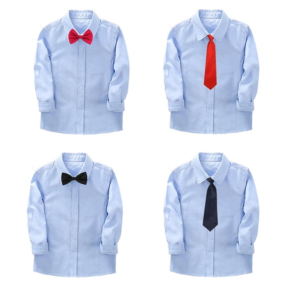 Kkkded 3-14 Years Boys Long Sleeve Dress Shirt for Toddler Kids Lapel Blue Shirt Formal Performance Uniform Spring Fall Outfits Boys Cardigan Tops Shirt for Teenagers