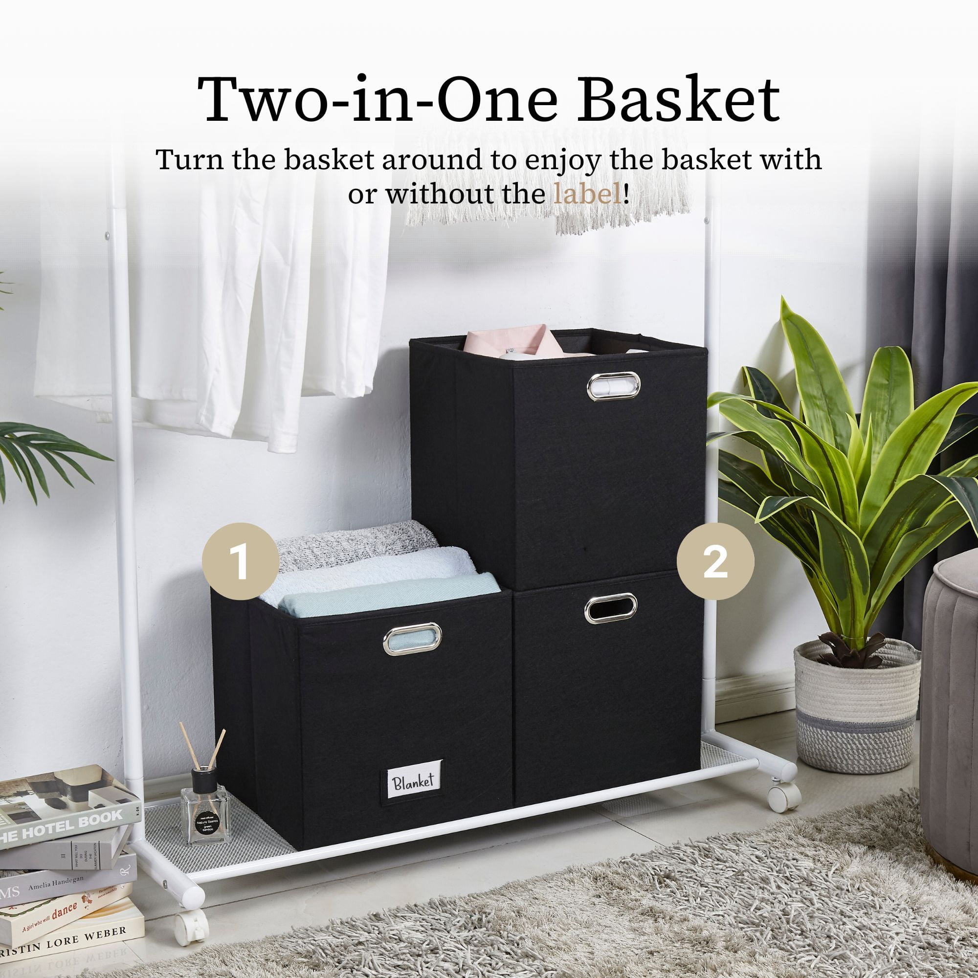 DECOMOMO Large Felt Cube Storage Bin, Fabric Storage Bin, Organizing Cubes (Black, Set of 4)