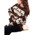 thumbnail image 3 of Suéter de Otoño para Mujer, Estilo Abuelo, Vintage, de Rayas, de Gran Tamaño, con Cuello Redondo, Larga, Hombros Caídos, Tejido de Punto Marrón M, 3 of 8