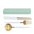 thumbnail image 1 of Portable Flatware Set, Spoon Fork Chopsticks Durable No Incisive Travel Utensils  For Student For School For Working White GoldGreen Storage Box, 1 of 8