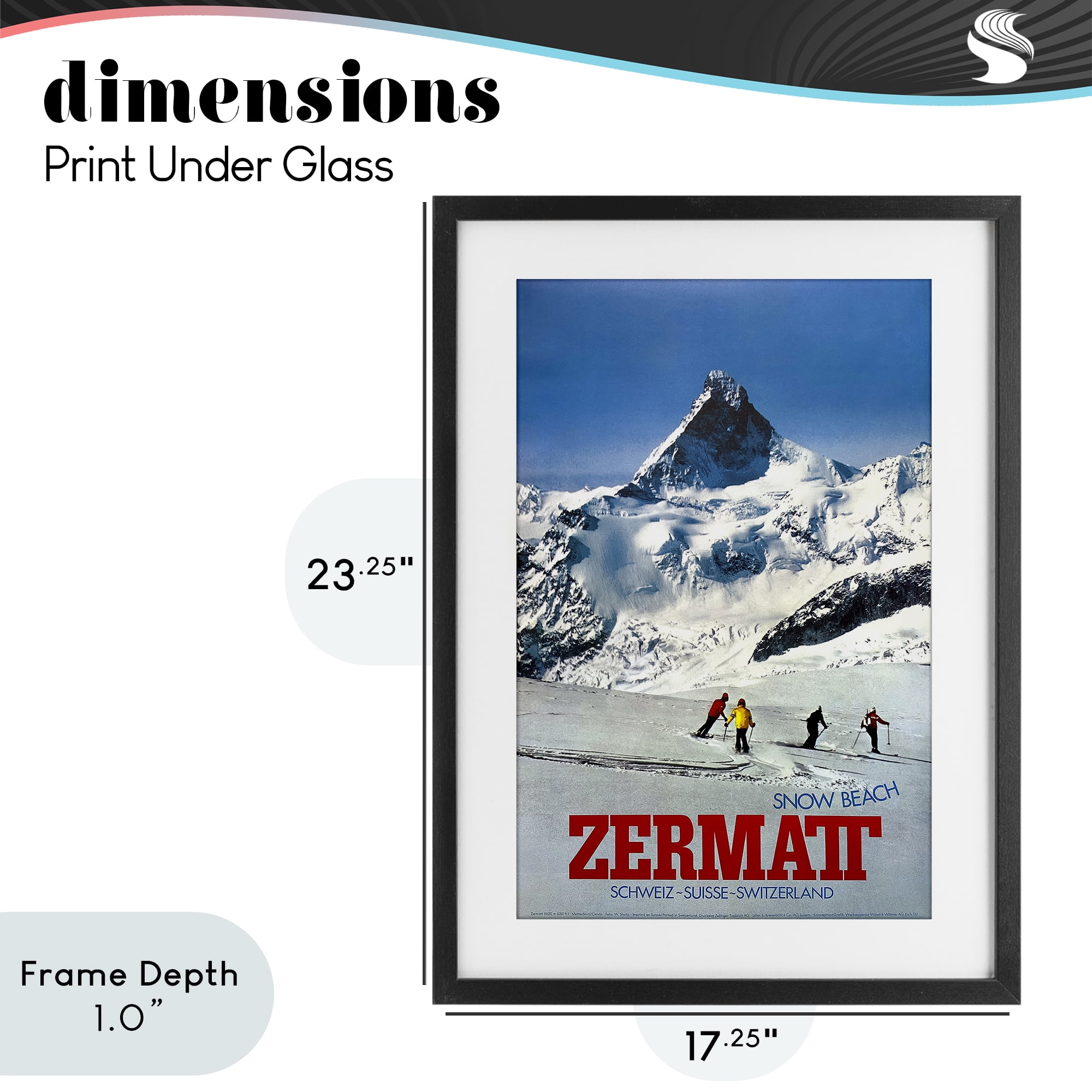 Stupell Industries Zermatt Snow Beach Black Framed Print Under Glass, design by Vintage Posters