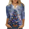 thumbnail image 2 of Gamivast Christmas Blouses for Women Dressy 3/4 Length Sleeve Tops Crew Neck Tunic Casual Dressy Blouse Holiday Trees Snowflake Santa Printed Xmas T Shirts Party Loose Fitted Winter Fashion Tops 5XL, 2 of 6