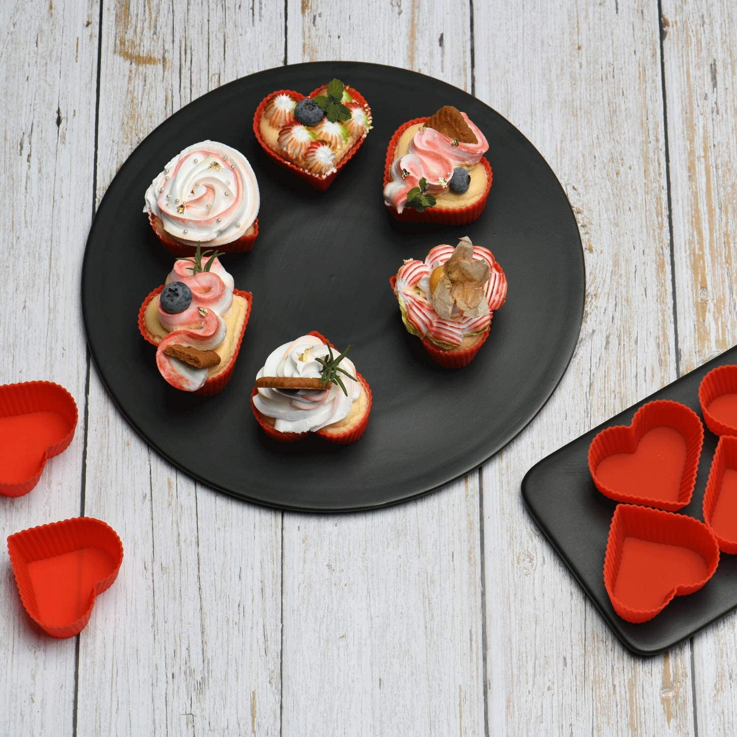 12 piece Silicone Baking Cup Cupcake Lined with Non stick Pastry Muffin Liner Mold heart shaped 12 piece 2.75 inch Mini Cupcake Silicone Mold