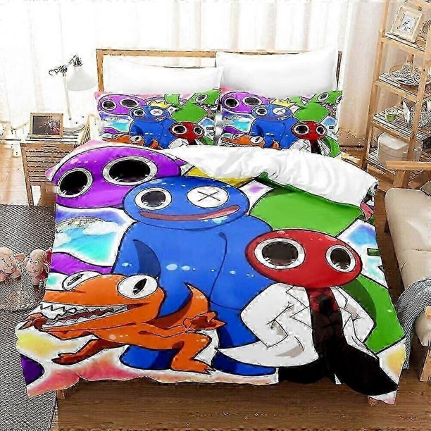 v4017 Bed Sheets Game Rainbow Friends Printed 3 Duvet Cover Set Doona Cover Bedspread Kids Bed Sheets IU4017