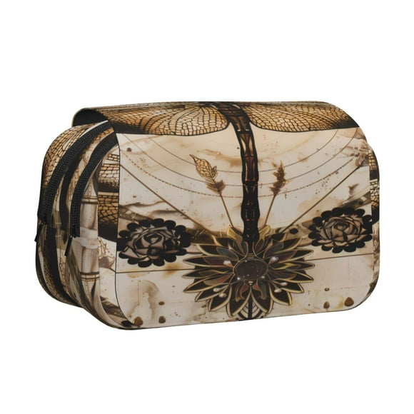 Disketp Vintage Dragonfly Artwork Estuche de Lápices de Doble Capa con Tapa Abatible y Cremallera, Organizador Escolar para Adolescentes y Adultos