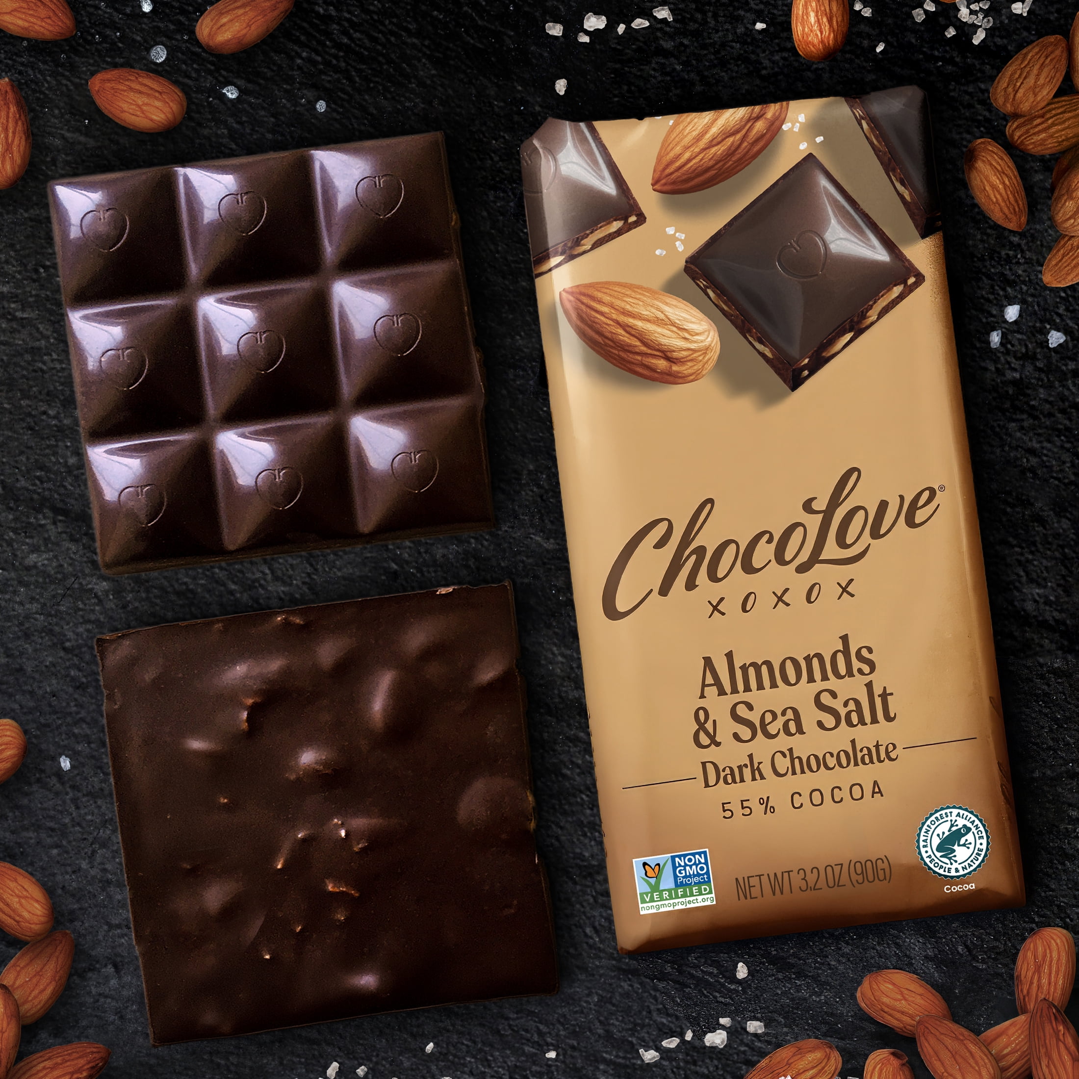 (2 pack) Chocolove Almonds & Sea Salt in Dark Chocolate, Contains Almonds, Soy, 3.2oz