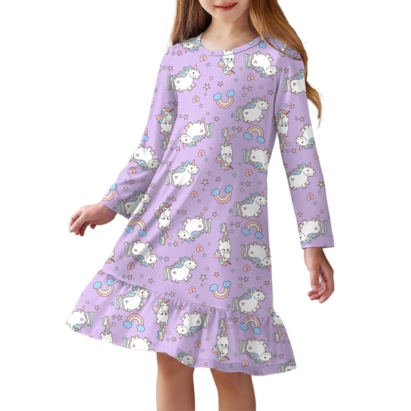 Sleepwear Long Sleeve Cute Nightgown Nightie Pajama Dress Purple 4-5T