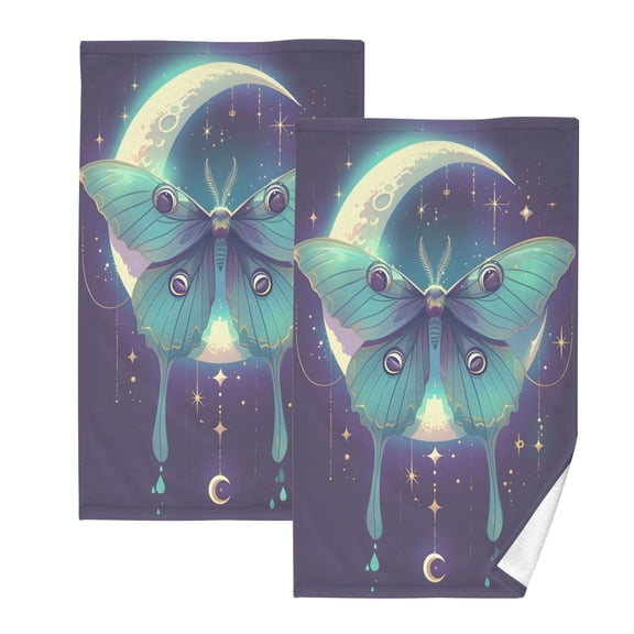 joogoo 2 PCs Hand Towels Sets Butterfly and Moon Cotton Face Towel Bathroom Decorative