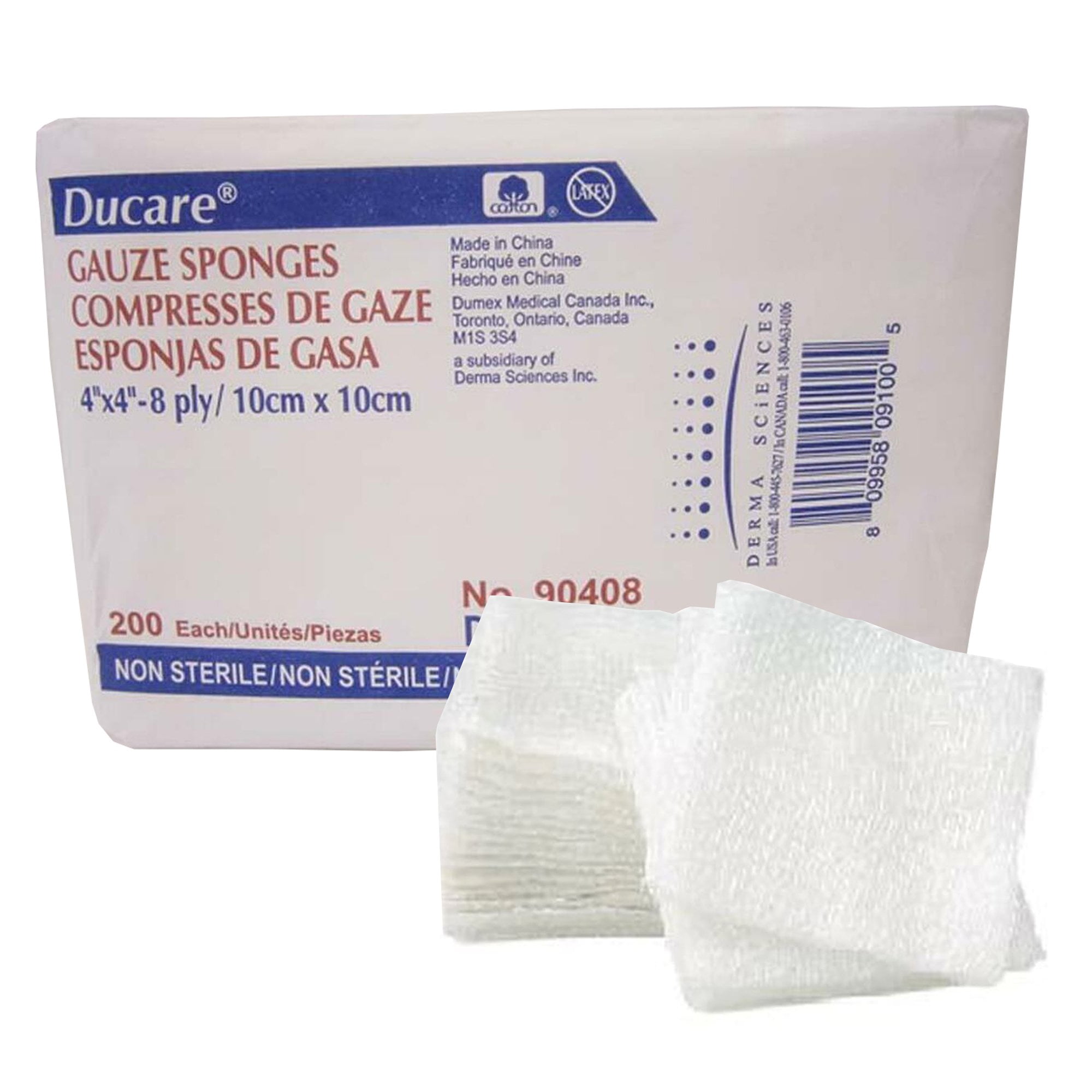 Ducare 8Ply USP Type VII Gauze Sponge NonSterile 4 x 4" 1 Pack(s), 200
