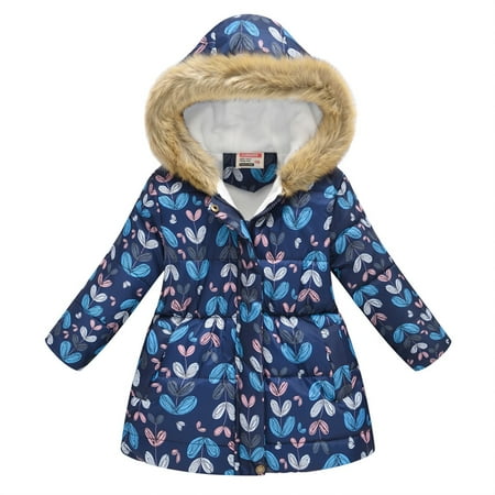 

Dadaria Toddler Winter Coat 2Y-11Y Toddler Baby Kid Girls Floral Thick Warm Parkas Hooded Windproof Coat Outwear Navy 140 Toddler
