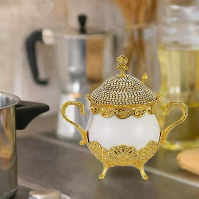 Azucarero con tapa y cuchara, recipiente para condimentos, recipiente para azúcar para el hogar, la mesa, el restaurante, la cocina, la cafetería cerámico