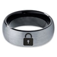 thumbnail image 2 of Tungsten Privacy Padlock Lock Band Ring 8mm Men Women Comfort Fit Black Dome Brushed Gray Polished, 2 of 4