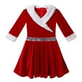 thumbnail image 3 of Hansber Robe de Noël pour Filles Père Noël en Velours à Manches Mi-Longues en Fausse Fourrure à Col en V Robe Plissée de Fête des Fêtes Rouge 16, 3 of 7